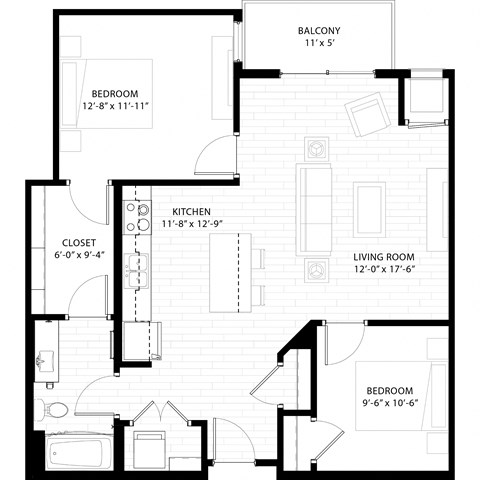 a floor plan of a small house with a bedroom and a living room